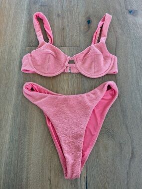 Lovers + Friends Pink Textured Underwire Bikini Set